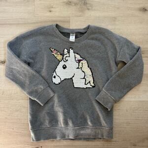 OshKosh B'Gosh Girls Unicorn Sequin Sweater Shirt Grey Size 8